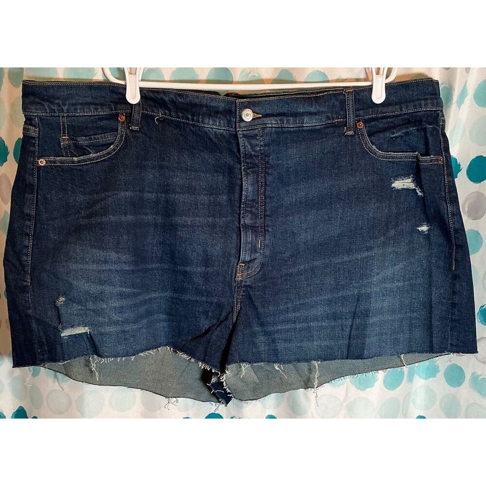 New Old Navy Plus Size 26W Women Blue Distressed Jeans Shorts High Rise A Line